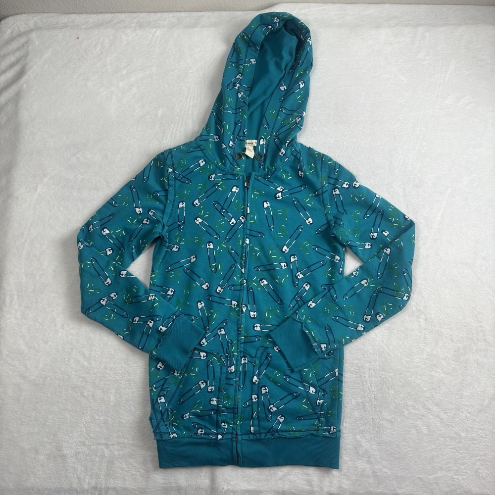 Y2K Forever Full Zip Long Sleeve Blue Paper Clip Hoodie Women's‎ Size Small